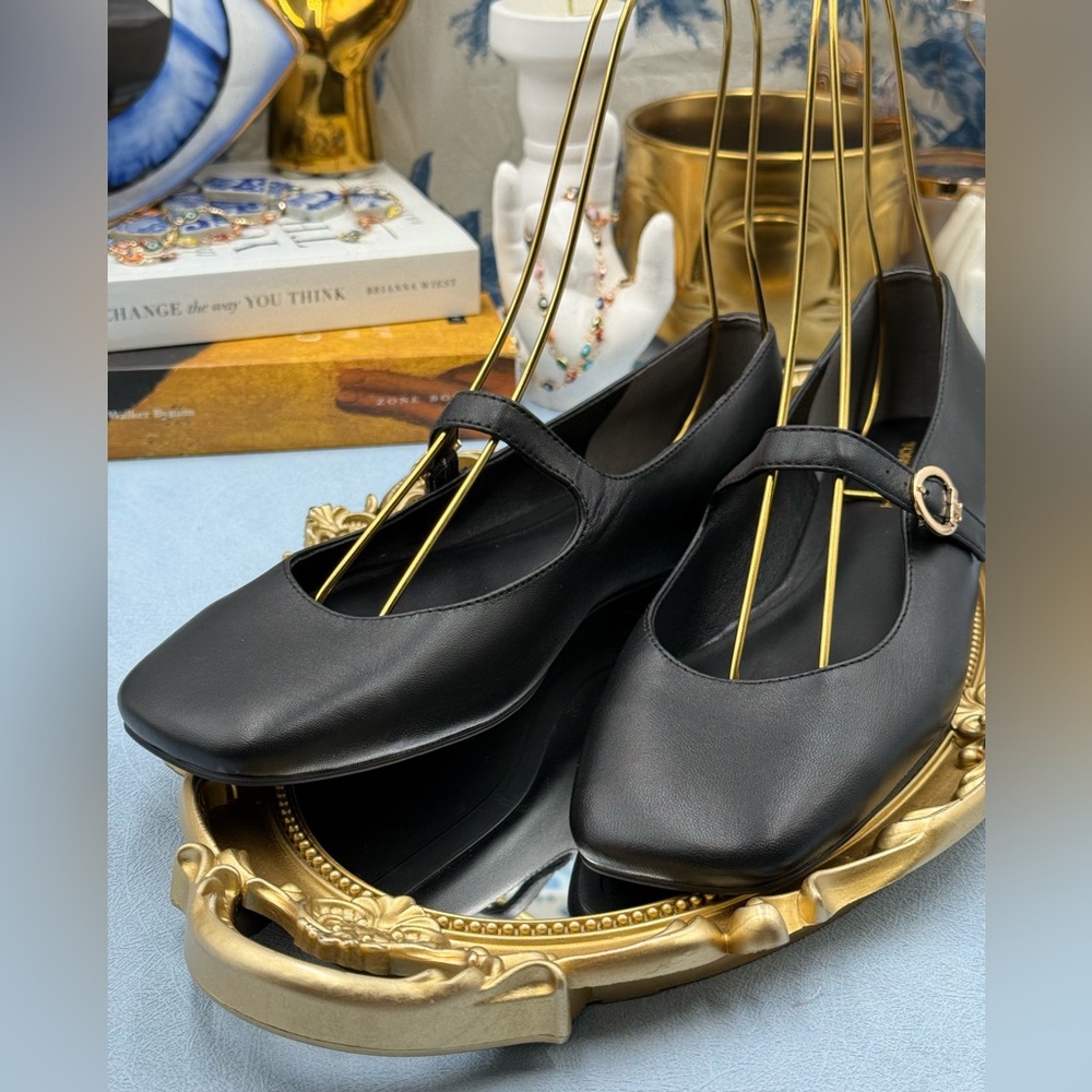 🆕 TORY BURCH 🧿 NWOB Selby Black Leather Square Toe Mary Jane Ballet Flats Sz 7 - Picture 10 of 14